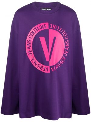 Памучен суитчър с принт Versace Jeans Couture виолетово