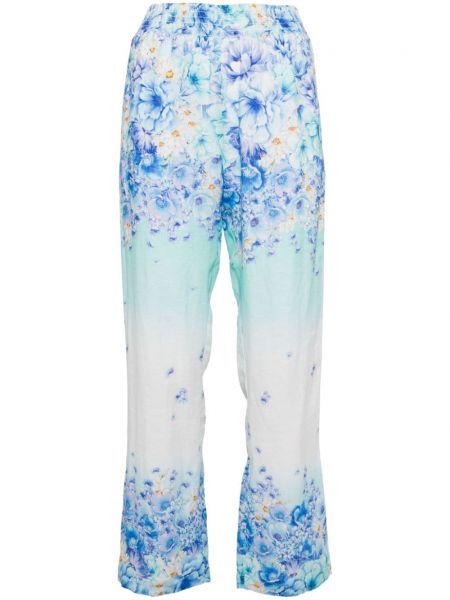 Lanene hlače ravnih nogavica s cvjetnim printom Hale Bob plava