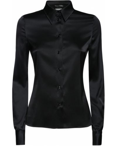Копринена сатенена прилепнала риза Tom Ford черно