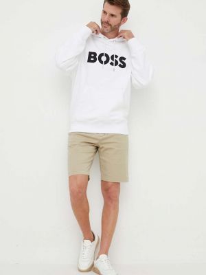 Pamučna hoodie s kapuljačom Boss bijela