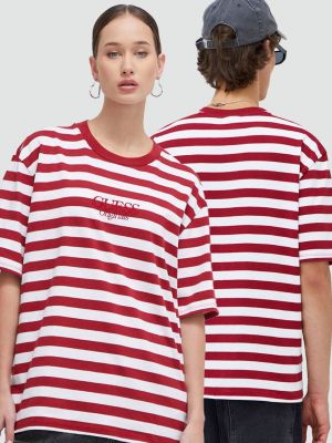 Памучна тениска с дълъг ръкав с принт Guess Originals червено