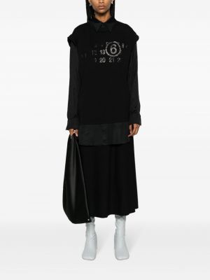 Robe mi-longue en coton à imprimé Mm6 Maison Margiela noir