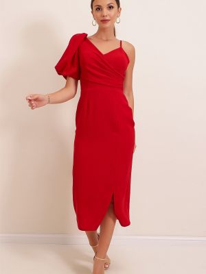 Sukienka midi drapowana z krepy By Saygı czerwona