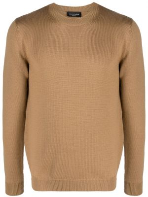 Vlněný svetr z merino vlny s kulatým výstřihem Roberto Collina hnědý