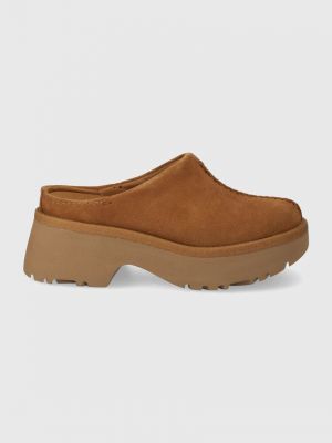 Papuci din piele cu platformă Ugg maro