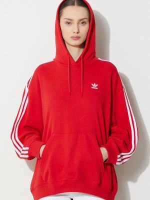 Pulover s črtami s kapuco Adidas Originals rdeča
