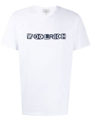 Памучна тениска с принт Woolrich бяло