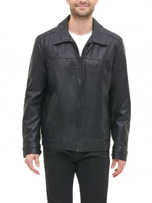 Кожаная куртка с отложным воротником из искусственной кожи Tommy Hilfiger черная