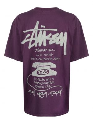 Bavlněné tričko s potiskem Stussy fialové