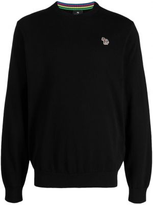 Sweter z okrągłym dekoltem w zebrę Ps Paul Smith czarny