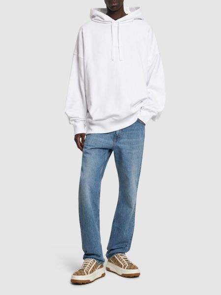 Hoodie di cotone in jersey Gucci bianco