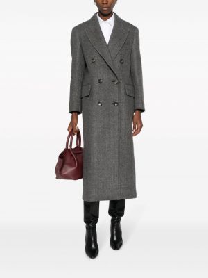 Manteau en laine à imprimé à motif chevrons Max Mara Vintage gris