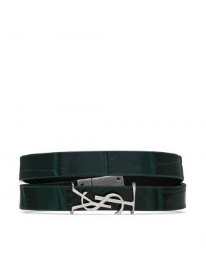 Bracelet en cuir à motif serpent Saint Laurent vert