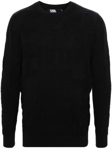 Жакардов памучен пуловер Karl Lagerfeld черно