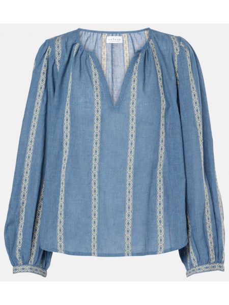 Jacquard bomuld fløjl bluse Velvet blå