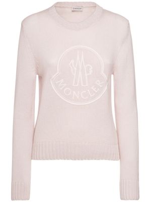 Вълнен пуловер бродиран Moncler розово