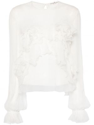 Bluză de mătase cu model floral Ermanno Scervino alb