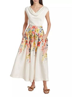 Льняная юбка миди в цветочек с принтом Zimmermann