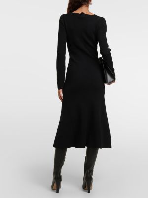 Volnena midi obleka Victoria Beckham črna