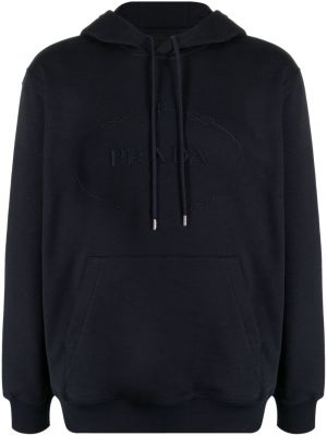 Pamučna hoodie s kapuljačom s vezom Prada plava