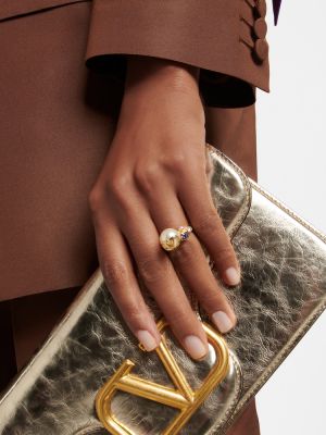 Křišťálový prsten s perlami Valentino zlatý