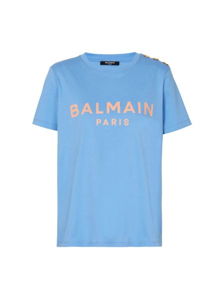 Koszulka z nadrukiem Balmain niebieska