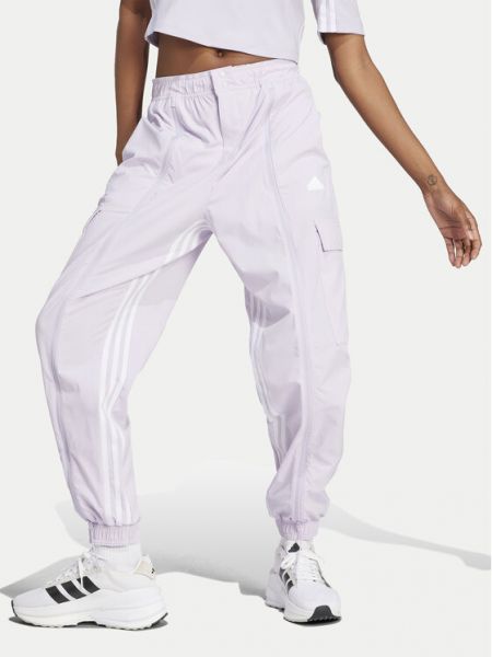 Pletené voľné priliehavé cargo nohavice Adidas fialová