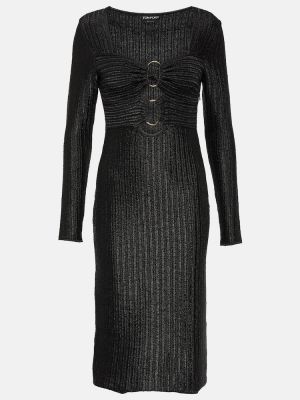 Bavlněné vlněné midi šaty Tom Ford černé