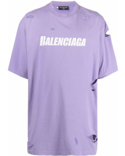Тениска с протрити краища с принт Balenciaga