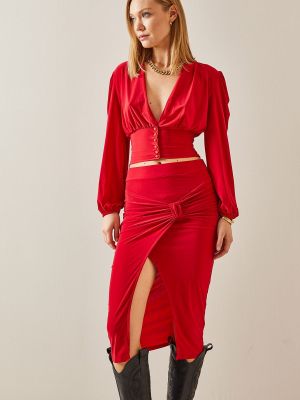 Midi sukňa s mašľou Xhan červená