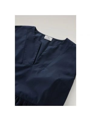 Minikleid aus baumwoll mit v-ausschnitt Woolrich blau
