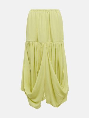 Svilena midi suknja s draperijom The Row žuta