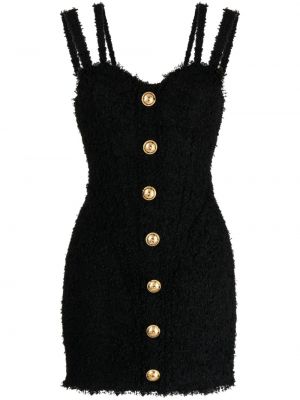 Коктейлна рокля с копчета от туид Balmain черно