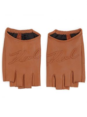Rękawiczki skórzane Karl Lagerfeld brązowe