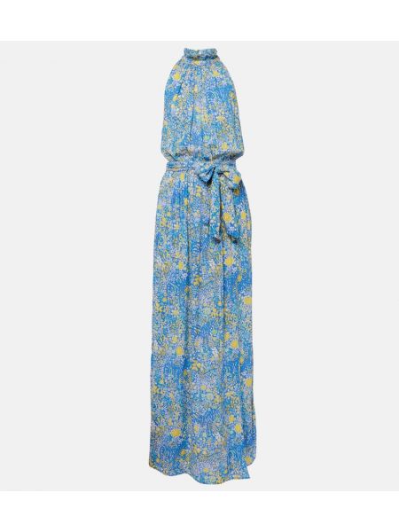 Květinové dlouhé šaty Poupette St Barth modré