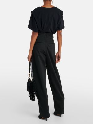 Bavlněné kalhoty s vysokým pasem relaxed fit Isabel Marant