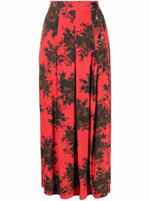 Falda de cintura alta de flores con estampado Ganni rojo