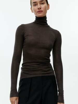 Шерстяная блузка с воротником с высоким воротником H&m коричневая