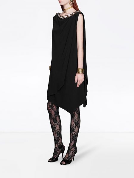 Vestido de cóctel con apliques drapeado de cristal Gucci negro