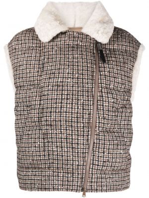 Pérová kockovaná vesta s potlačou Brunello Cucinelli