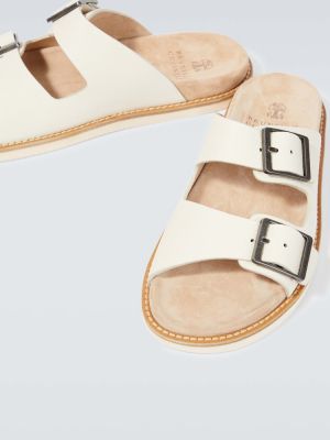 Kožené semišové sandály Brunello Cucinelli bílé