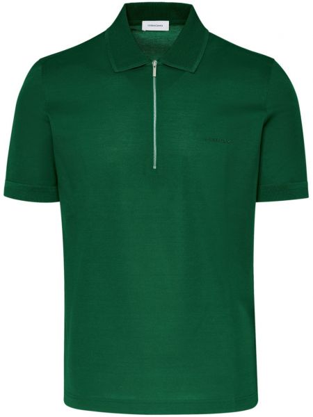 Kokvilnas polo krekls ar rāvējslēdzēju Ferragamo zaļš