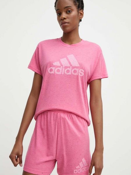 Kratke hlače visoki struk s printom Adidas ružičasta