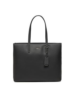Nakupovalna torba iz usnja nubuk Calvin Klein črna