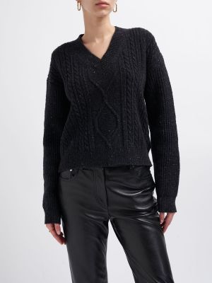 Vlněný svetr s výstřihem do v Max Mara černý