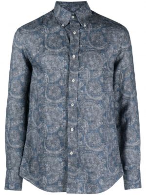 Lanena košulja s printom s paisley uzorkom Brunello Cucinelli plava