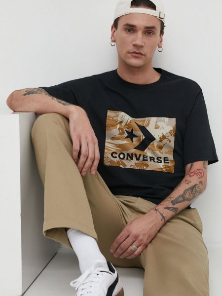 Pamut póló Converse fekete