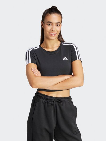 Tricou slim fit cu dungi Adidas negru