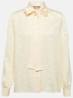 Bluză cu funde de mătase din jacard Gucci bej