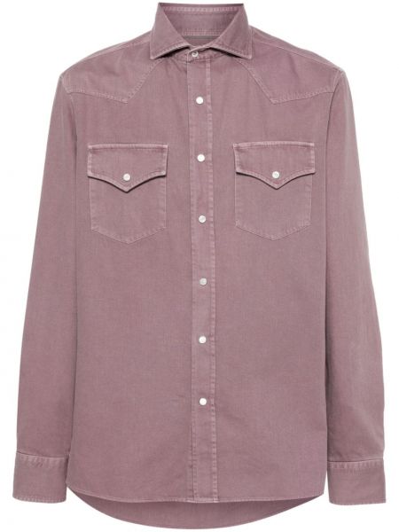 Bavlněná džínová košile Brunello Cucinelli fialová